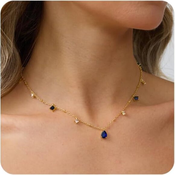Elegant Gold Teardrop Necklace for Women with Sparkling Cubic Zirconia in 5 Colo - Picture 1 of 6